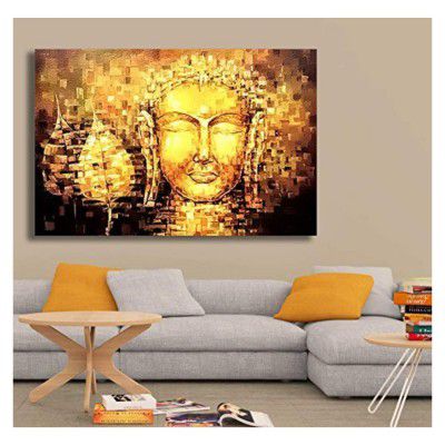 PAPER PLANE DESIGN Rectangular Golden Lord Buddha Tibetan Unframed Paintings (Canvas 81 cm X 0.2 cm X 122 cm)