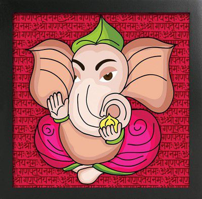 PAPER PLANE DESIGN Religious Lord Ganesha Wooden Photo Frame Poster (10 x 10 Inch Multicolour)