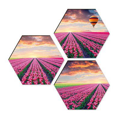Paper Plane Design Wall Art Wooden Hexagon Hanging Home Decor Items Set of 3 (B)