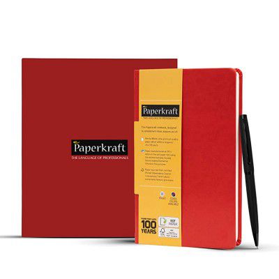 Paperkrafts Premium Red Gift Box with Superior Quality PU Red Cover Notebook and Matte Black Pen