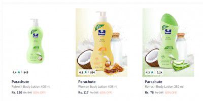 Parachute Body Lotions at 65% off + Extra 10% off