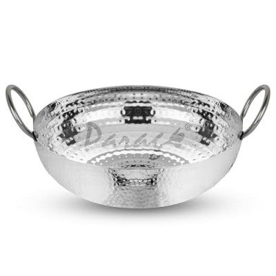 Parage 1 Pieces Stainless Steel Hammered Kadhai with Heavy Bottom for Kitchen/Utensils for Cooking, Deep Frying | Gas Stove Friendly Cookware (2 LTR, Silver)