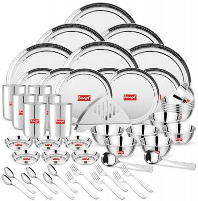 Parage 51 Pieces Heavy Gauge Sanskriti Dinner Set/Premium Dinnerware for Home/Steel Bartan Set for Kitchen, Silver (Serves 6 People)