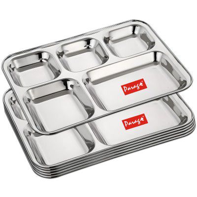 Parage 6 Pieces Stainless Steel 5 Restaurants, Family Use, Bhojan Thali (Silver)