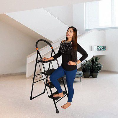 Parasnath Black Heavy Folding Ladder With Wide Steps Milano 4 Steps 4.1 Ft Ladder (Made In India)
