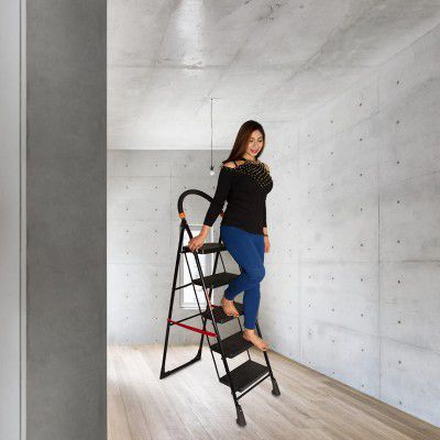 Parasnath Black Heavy Folding Ladder with Wide Steps Milano 5 Steps 5.1 Ft