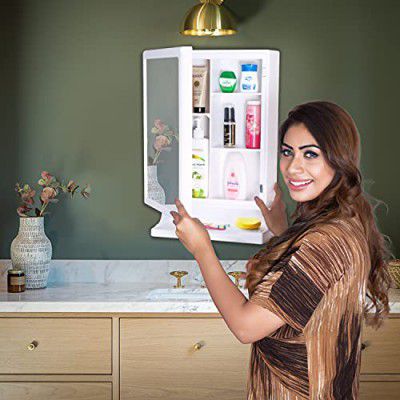 PARASNATH Plastic Strong&Heavy New Look Bathroom Cabinet With Cabinet With Mirror, White