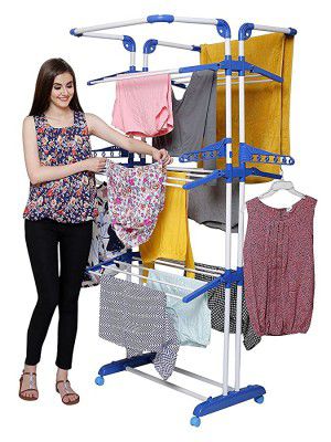 PARASNATH Stainless Steel 3 Poll Clothes Drying Stand with Breaking Wheel System (Blue)