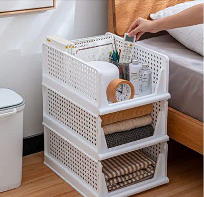 PARASNATH Stylera Wardrobe Organizer (Large Size Pack of 3 Pieces White Colour) Multi Purpose Organizers for Clothes, Storage Foldable & Stackable D-45.5xW-35xH-15.5cm Made In India