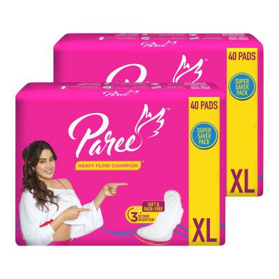 Paree Soft & Rash Free Sanitary Pads for Women|XL- 40 Pads each (Combo of 2)
