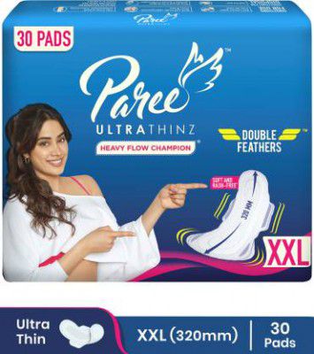 Paree Ultra Thinz Soft & Rash Free Double Feathers XXL Pads, With Disposable Covers Sanitary Pad (Pack of 30)