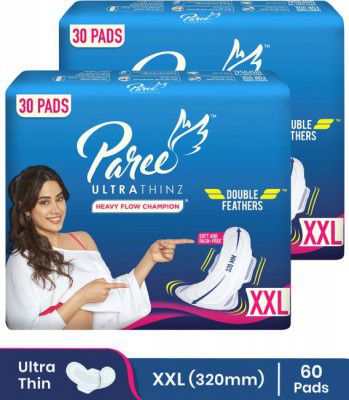 Paree Ultra Thinz Soft & Rash Free|XXL Size|Double Feathers Pads,With Disposable Cover Sanitary Pad  (Pack of 60)