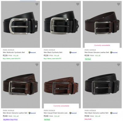 Flipkart : Upto 75% OFF On Park Avenue Belts | Starts At Rs 229