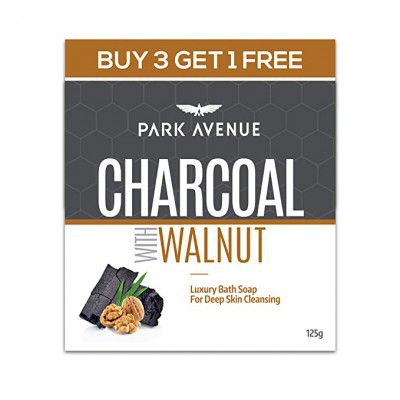 Park Avenue Charcoal & Walnut soap 125gm (Buy 3 Get 1 Free), 125 g (Pack of 4)