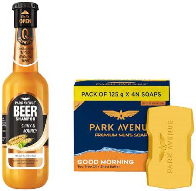 Park Avenue Good Morning Soap Pack of 4 500gm & Park Avenue Beer shampoo for Shiny And Bouncy hair Combo