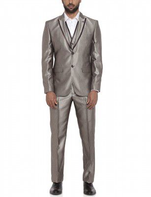 Park Avenue Men Medium Grey Regular Fit Terry Rayon Suit