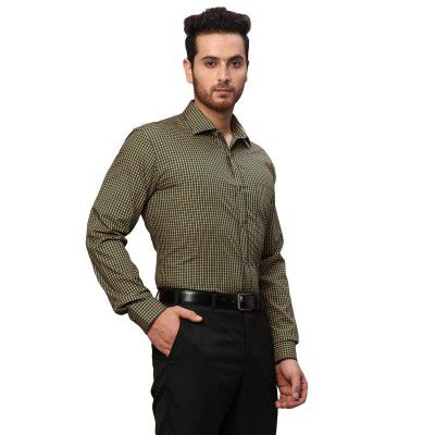 Park Avenue Men's Checks Slim Fit Shirt (PMSX17105-N6_Dark Green