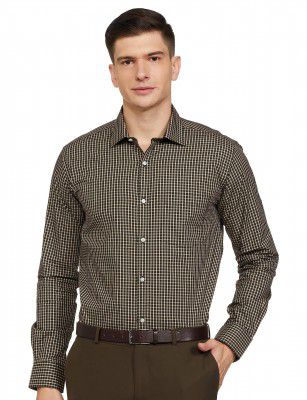 Park Avenue Men's Checks Slim Fit Shirt (PMSX17105-N8_Dark Green