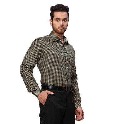 Park Avenue Men's Checks Slim Fit Shirt (PMSX17105-N8_Dark Green