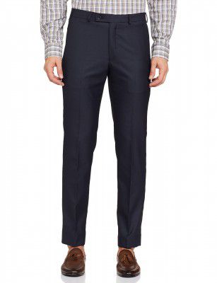 Park Avenue Mens PLEATLESS Smart FIT Dark Blue Formal Trouser