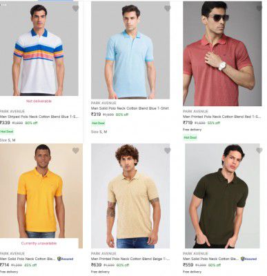 Park Avenue Men's T Shirts upto 80% off starting From Rs.319