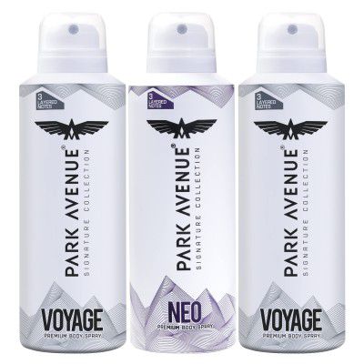 Park Avenue Signature Collection Premium Body Spray for Men, 2 Voyage & 1 Neo FREE, Fresh Long Lasting Fragrance (Pack of 3) 348g/450ml
