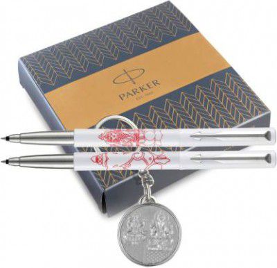 PARKER Vector Ganesh Laxmi Roller Ball pen with keychain Pen Gift Set (Blue)
