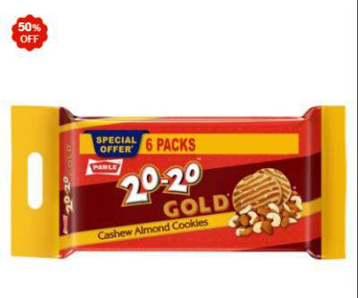 Parle 20-20 Gold Cashew Almond Cookies 100 g (Pack of 6)