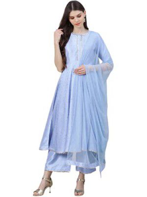 PARTHVI Women Rayon Printed Kurta Palazzo & Dupatta Set, Blue