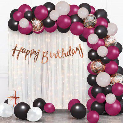 Party Propz Black and Maroon Birthday Decoration Items - Pack of 72 Happy Birthday Decoration Kit with Metallic Balloons