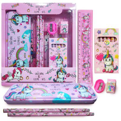 Party Propz Unicorn Stationery Set for Girls - 12 Pcs Pink Stationery Set for Girls 