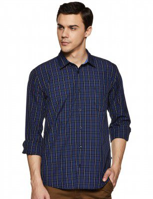 Parx Men Checkered Blue Coloured Cotton Blend Shirts (Size:- 44)