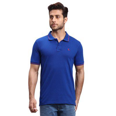 Parx Men's Cotton Polyester Blend Solid Pattern Regular Fit Rib Collar Polo Neck Half Sleeve Casual T-Shirt