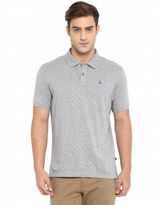 Parx Men's Pure Cotton Print Pattern Regular Fit Rib Collar Polo Neck Half Sleeve Casual T-Shirt