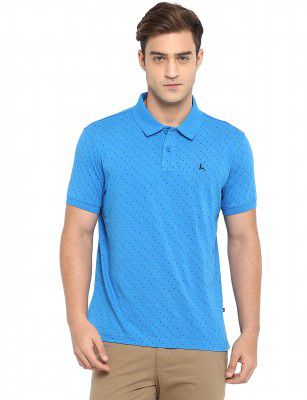 Parx Men's Pure Cotton Print Pattern Regular Fit Rib Collar Polo Neck Half Sleeve Casual T-Shirt