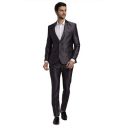 Parx Solid Terry Rayon Blend Dark Grey Peak Lapel Full Sleeve Suits...