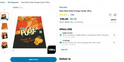 Jiomart Loot: Pass Pass Pulse Orange Candy 190 g