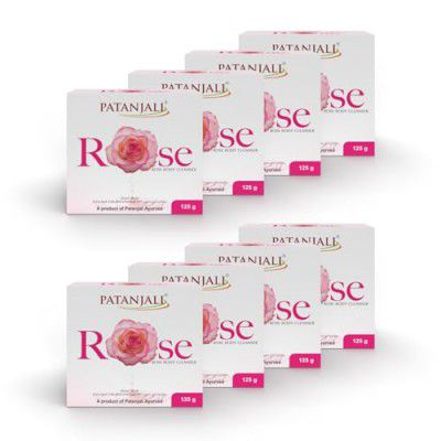 Patanjali Rose Body Cleanser Soap - 125g, Gentle Cleansing Soap, Suitable for All Skin Types (Pack of 8)