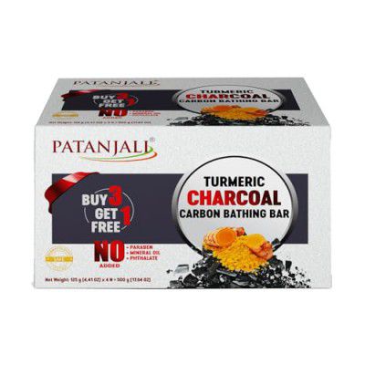 Patanjali Turmeric Charcoal Body Cleanser Natural Body Cleansing Soap for Glowing, Smooth & Soft Skin 125 gm Pack of 4 (3+1)