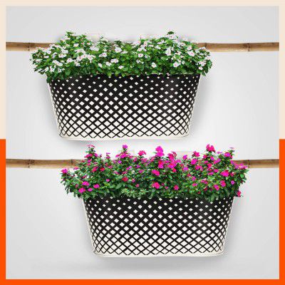 Patio by Bathla - Dia Hanging Metal Pot Holders / Planters for Home / Balcony / Garden |Corrosion Resistant with Detachable Double Hooks |White - Set of 2