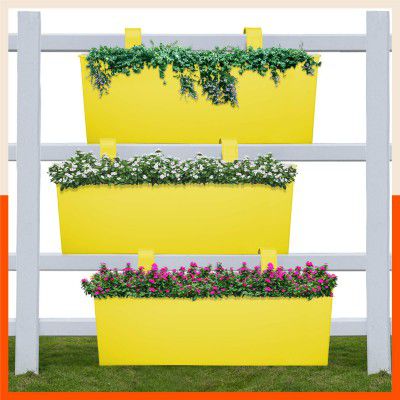 Patio by Bathla - LEA Hanging Metal Pot Holders/Planters for Balcony/Garden |Corrosion Resistant with Detachable Double Hooks |Yellow - Set of 3, Standard (PHP-RS-451415YW-S3)