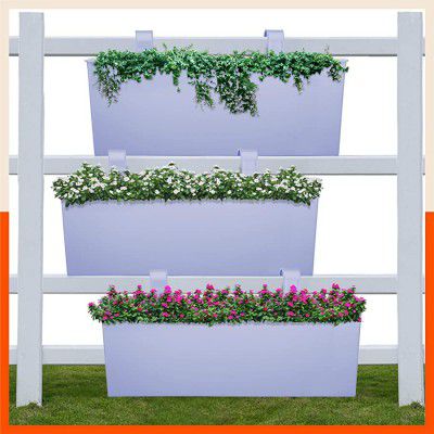 Patio by Bathla - LEA Rectangular Hanging Metal Pot Holders / Planters for Home / Balcony / Garden |Corrosion Resistant with Detachable Double Hooks |Baby Blue - Set of 3