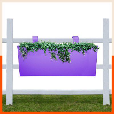 Patio by Bathla - LEA Rectangular Hanging Metal Pot Holders / Planters for Home / Balcony / Garden |Corrosion Resistant with Detachable Double Hooks |Purple
