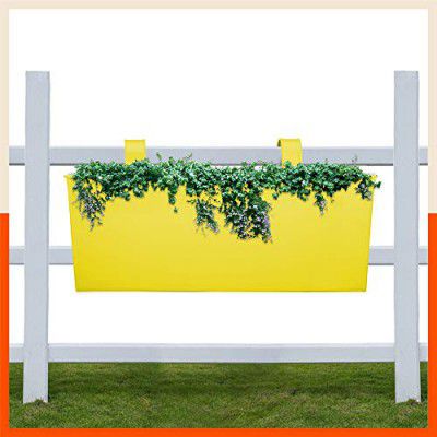Patio by Bathla - LEA Rectangular Hanging Metal Pot Holders / Planters for Home / Balcony / Garden |Corrosion Resistant with Detachable Double Hooks |Yellow
