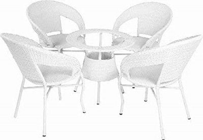 Patio Seating Chair and Table Set for |Indoor| Outdoor| Living Room | Balcony | Garden and Square Coffee Table for Balcony 4 Chairs with Cushion and 1 Table Set (White)