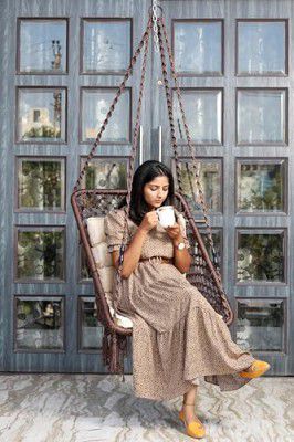 Patiofy Metal Premium Square Relaxo Jhula Swing Chair (Brown)