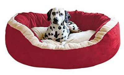 Pawsome Luxurious & Durable Polyester Filled Soft Dual Colour Dog/Cat Bed (Large, Red) L85 X W70 X H25 cm