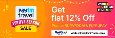 Paytm - Get Flat 12% Off on Domestic Flight & Flat 10% Off on International Flight using RuPay Credit Cards