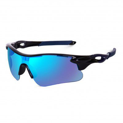PC Star Polarized Sports Sunglasses For Men's,Women's,Boy's And Girl's (Black-Blue)