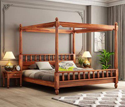 PC Wood Furniture Poster Bed King Size Sheesham Wood, Perfect for Bedroom or Hotel use, Boasting a Warm Honey Finish (Teak Finish)